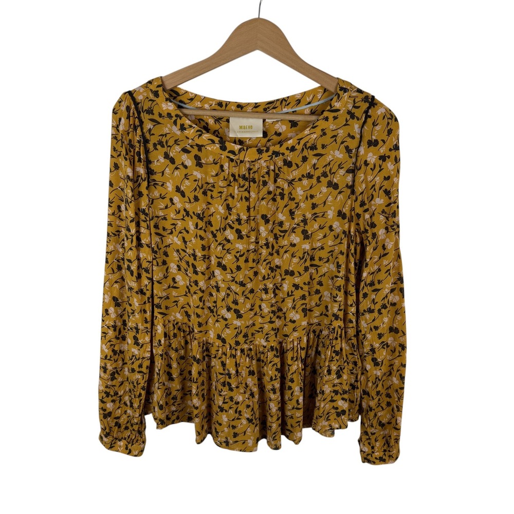 Maeve Anthropologie Floral Blouse Small Yellow Boho Lightweight Autumn Comfy